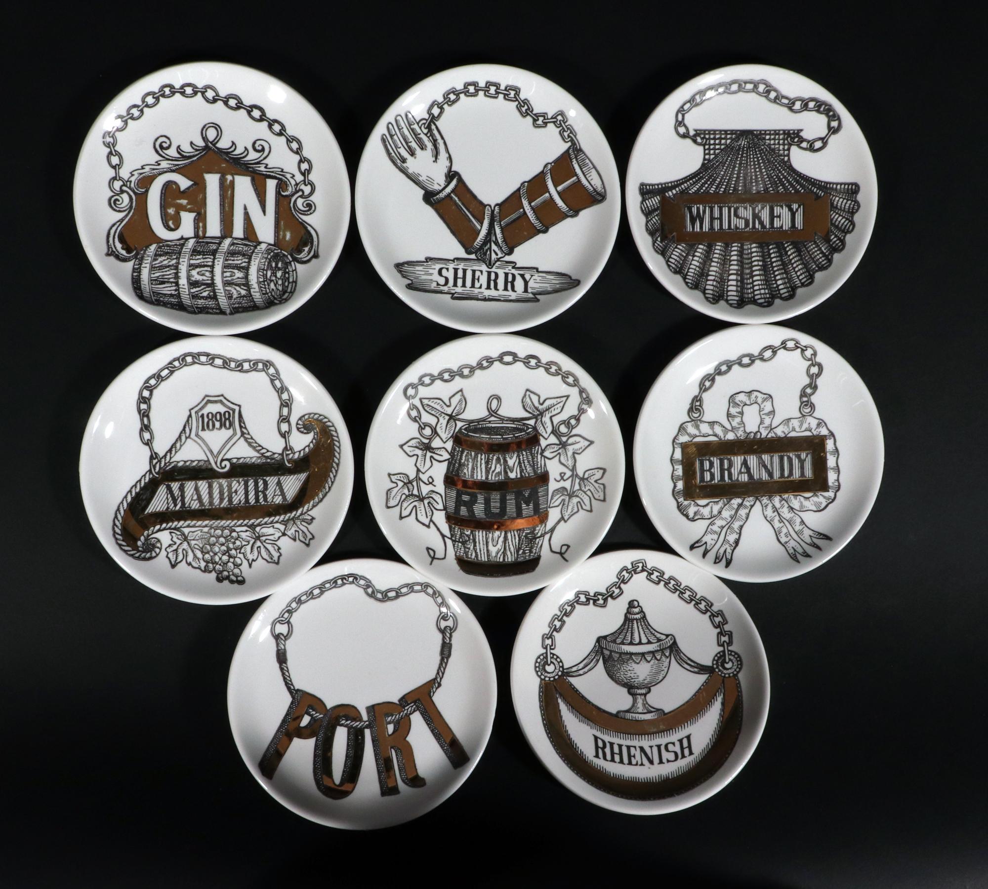 Piero Fornasetti Ceramic Barware Coasters with Vini & Liquori Pattern 6