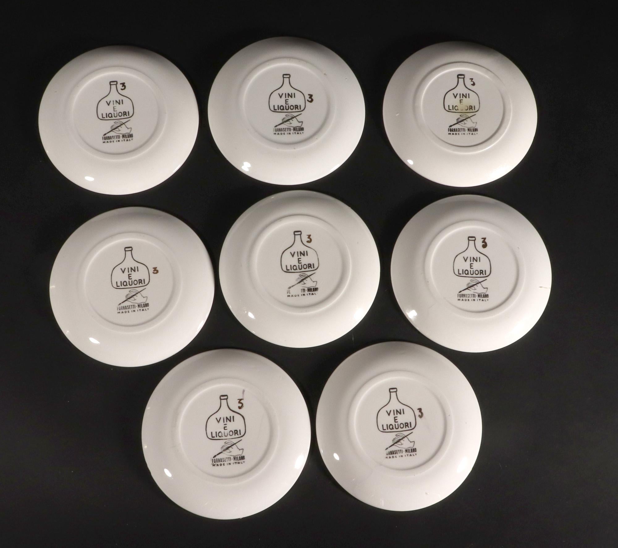 Piero Fornasetti Ceramic Barware Coasters with Vini & Liquori Pattern 7