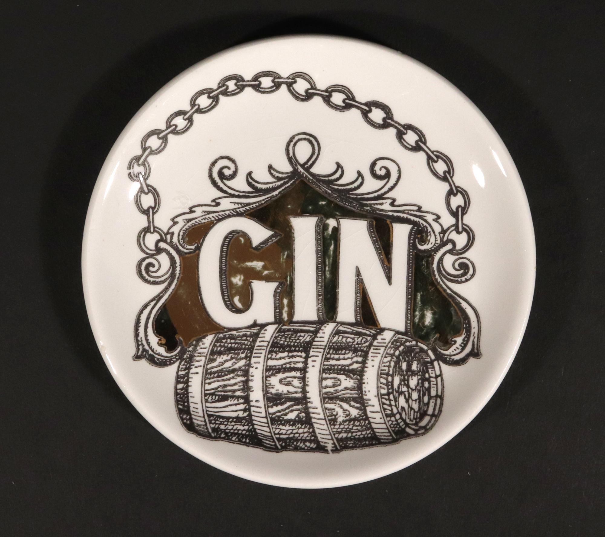 Piero Fornasetti Ceramic Barware Coasters with Vini & Liquori Pattern 13