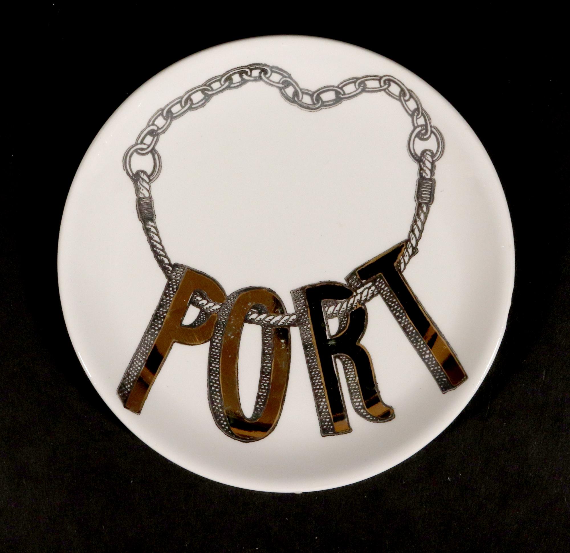 Piero Fornasetti Ceramic Barware Coasters with Vini & Liquori Pattern 1