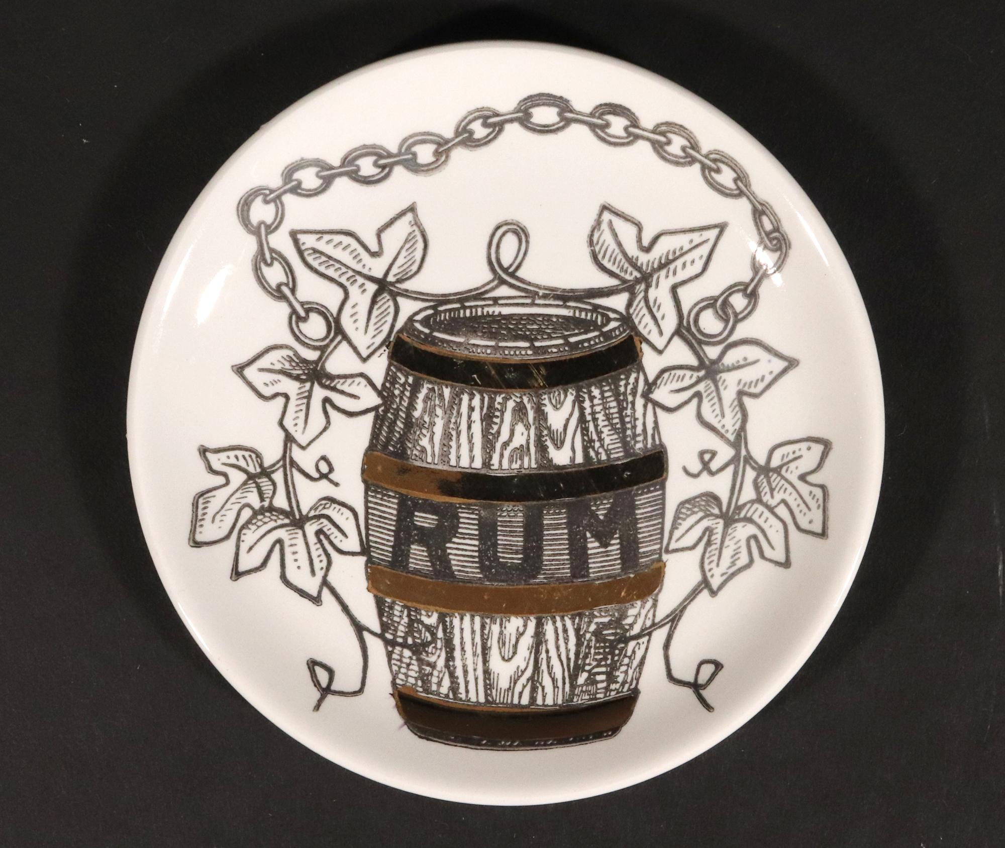 Piero Fornasetti Ceramic Barware Coasters with Vini & Liquori Pattern 4