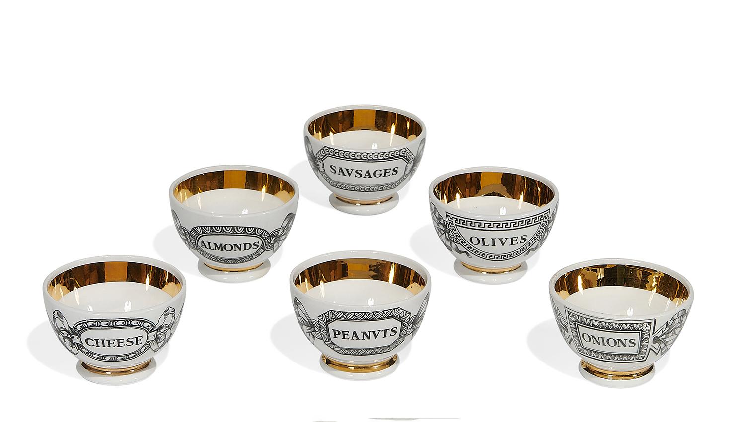 Mid-Century Modern Piero Fornasetti Ceramic Barware Snack Appetizer Bowls