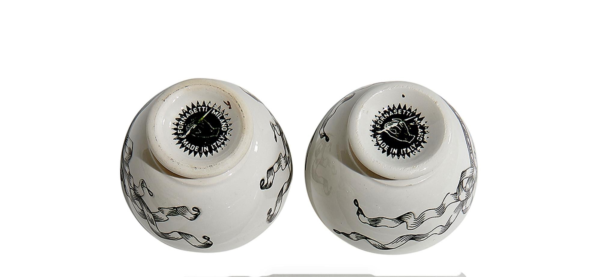 Piero Fornasetti Ceramic Barware Snack Appetizer Bowls In Excellent Condition In Downingtown, PA