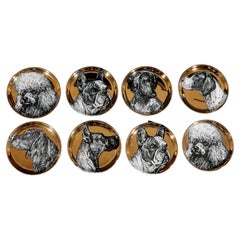 Piero Fornasetti Ceramic "CANI" Pattern Coaster Set of Eight Decorated with Dogs