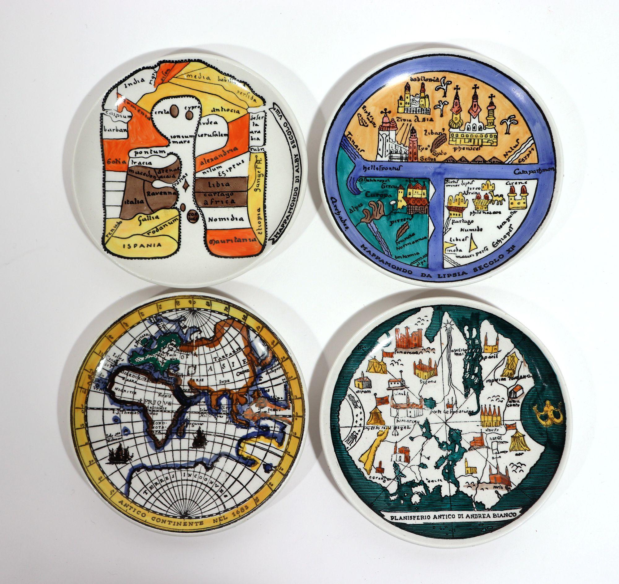 Piero Fornasetti Ceramic Coaster Plates Antichi Planisferi-Ancient Maps 3