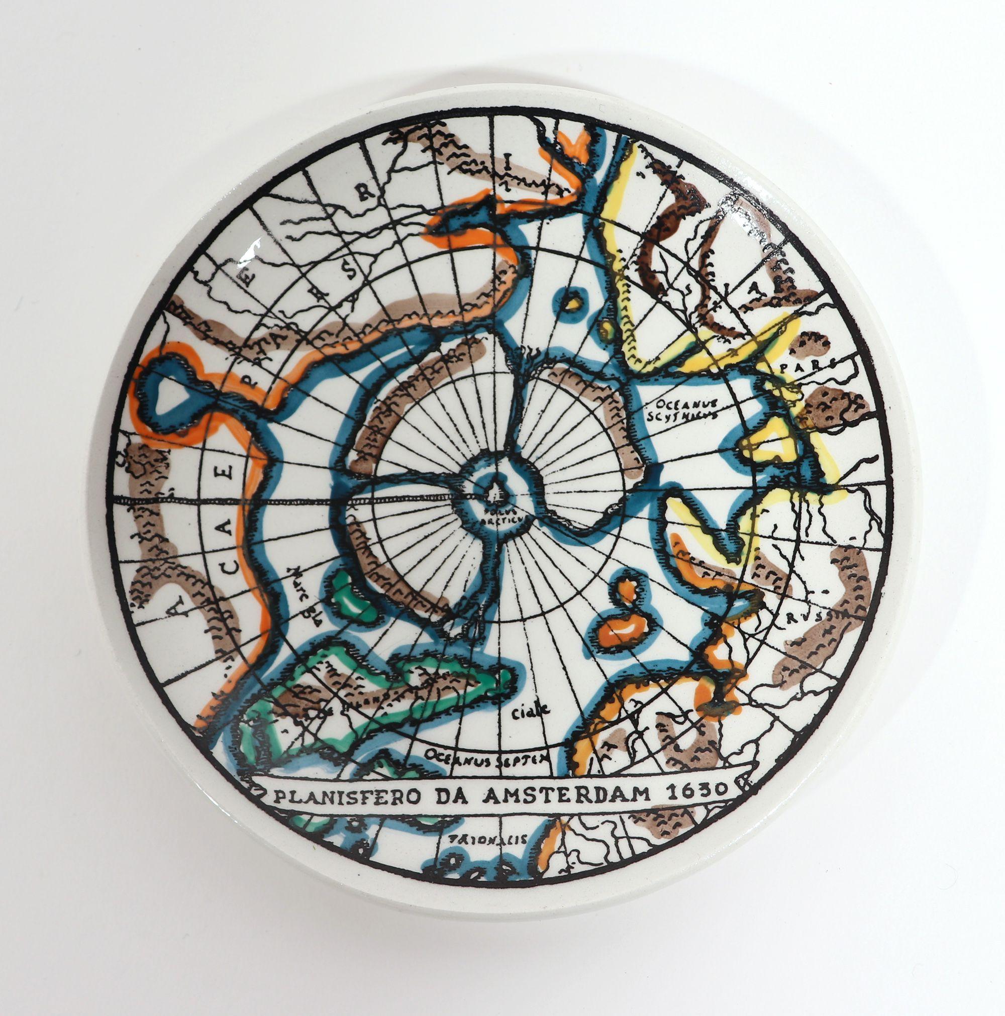Italian Piero Fornasetti Ceramic Coaster Plates Antichi Planisferi-Ancient Maps