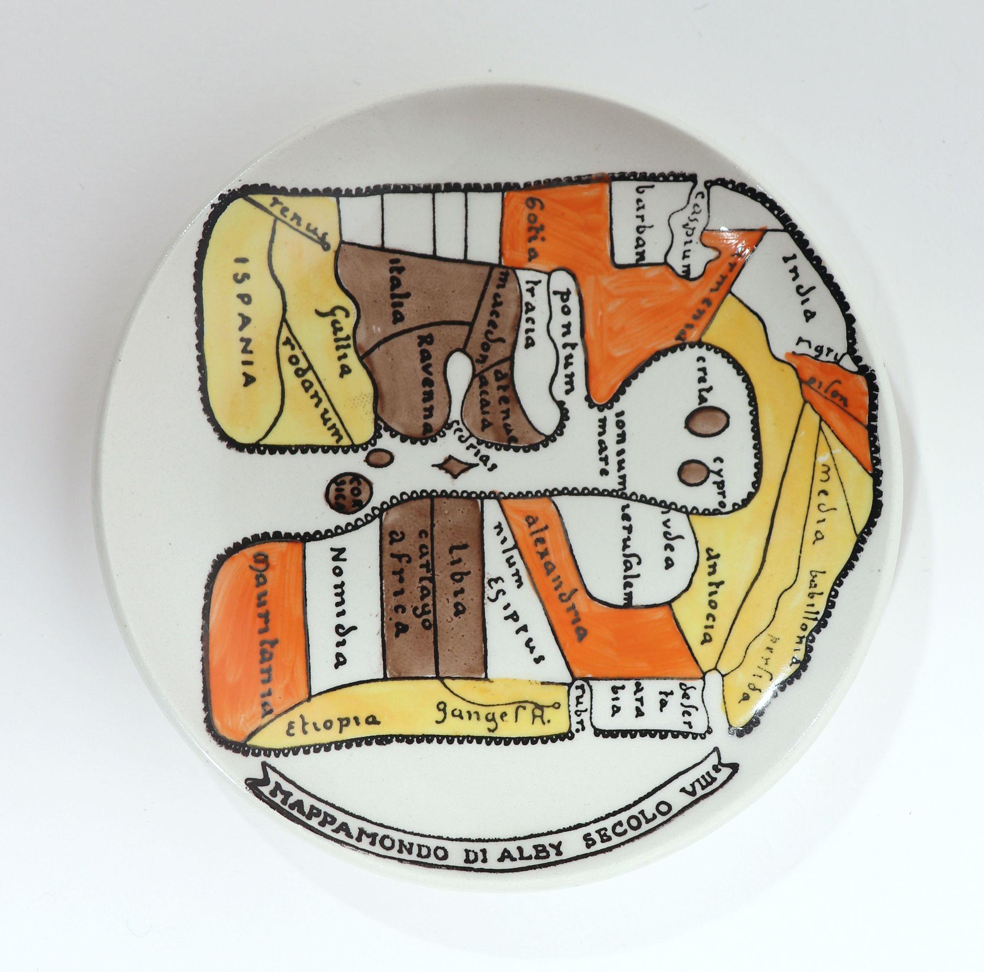 Piero Fornasetti Ceramic Coaster Plates Antichi Planisferi-Ancient Maps In Good Condition In Downingtown, PA