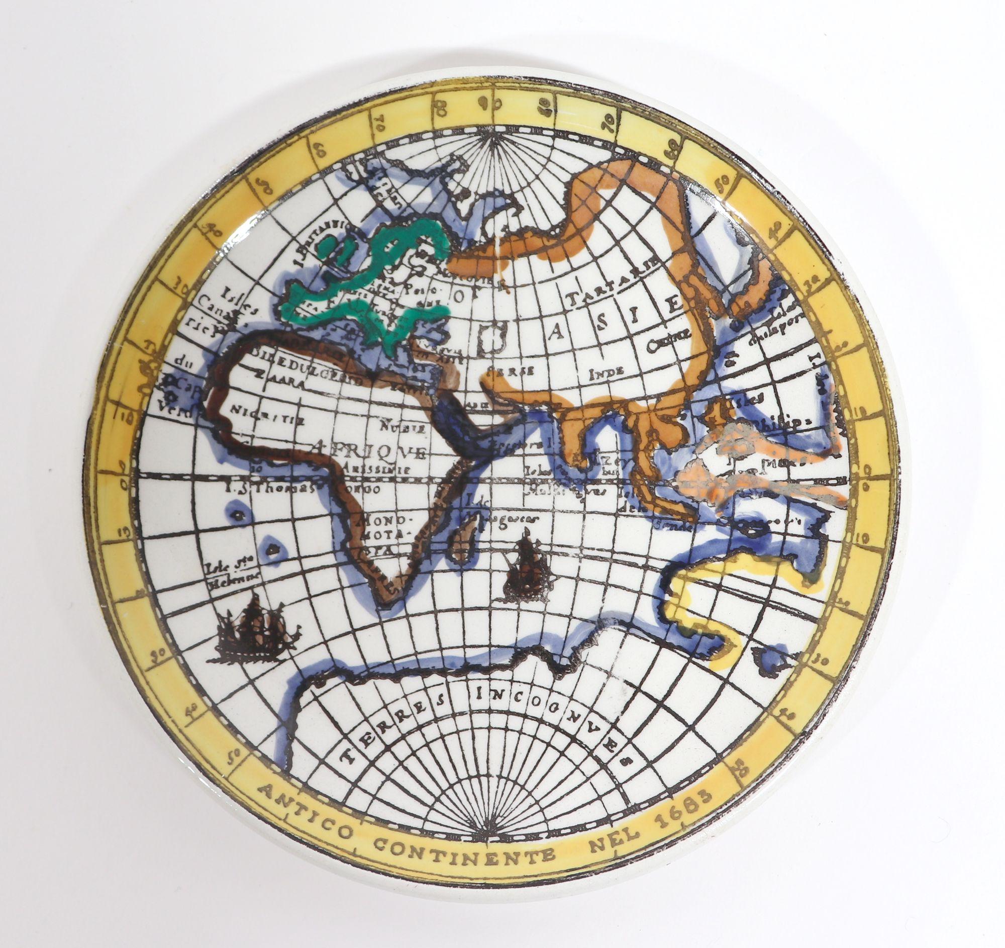 20th Century Piero Fornasetti Ceramic Coaster Plates Antichi Planisferi-Ancient Maps