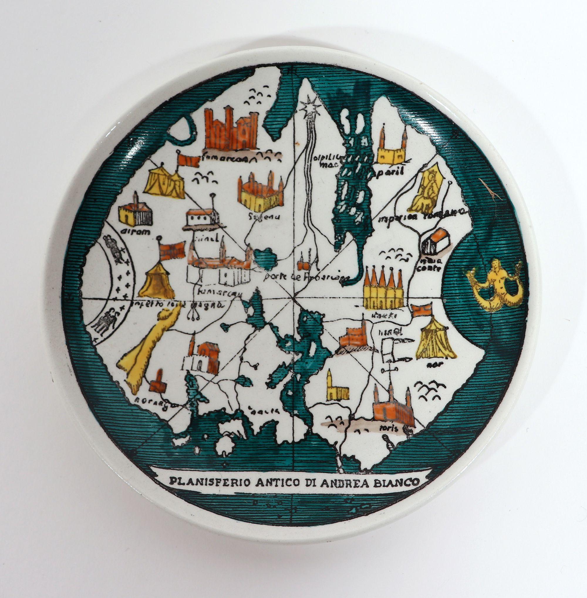 Piero Fornasetti Ceramic Coaster Plates Antichi Planisferi-Ancient Maps 1