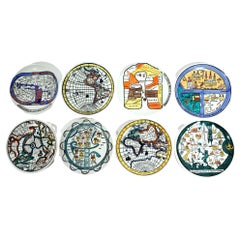 Vintage Piero Fornasetti Ceramic Coaster Plates Antichi Planisferi-Ancient Maps