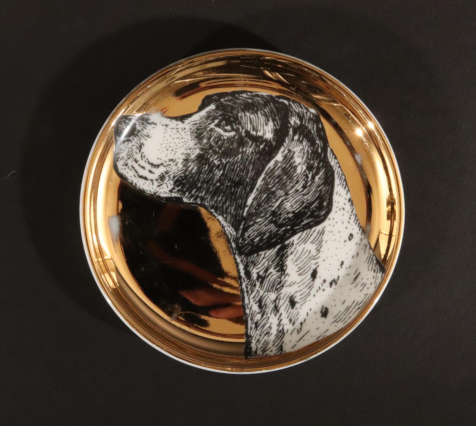 Piero Fornasetti Ceramic Coaster Set of Eight Decorated with Dogs, Cani Pattern In Good Condition In Downingtown, PA