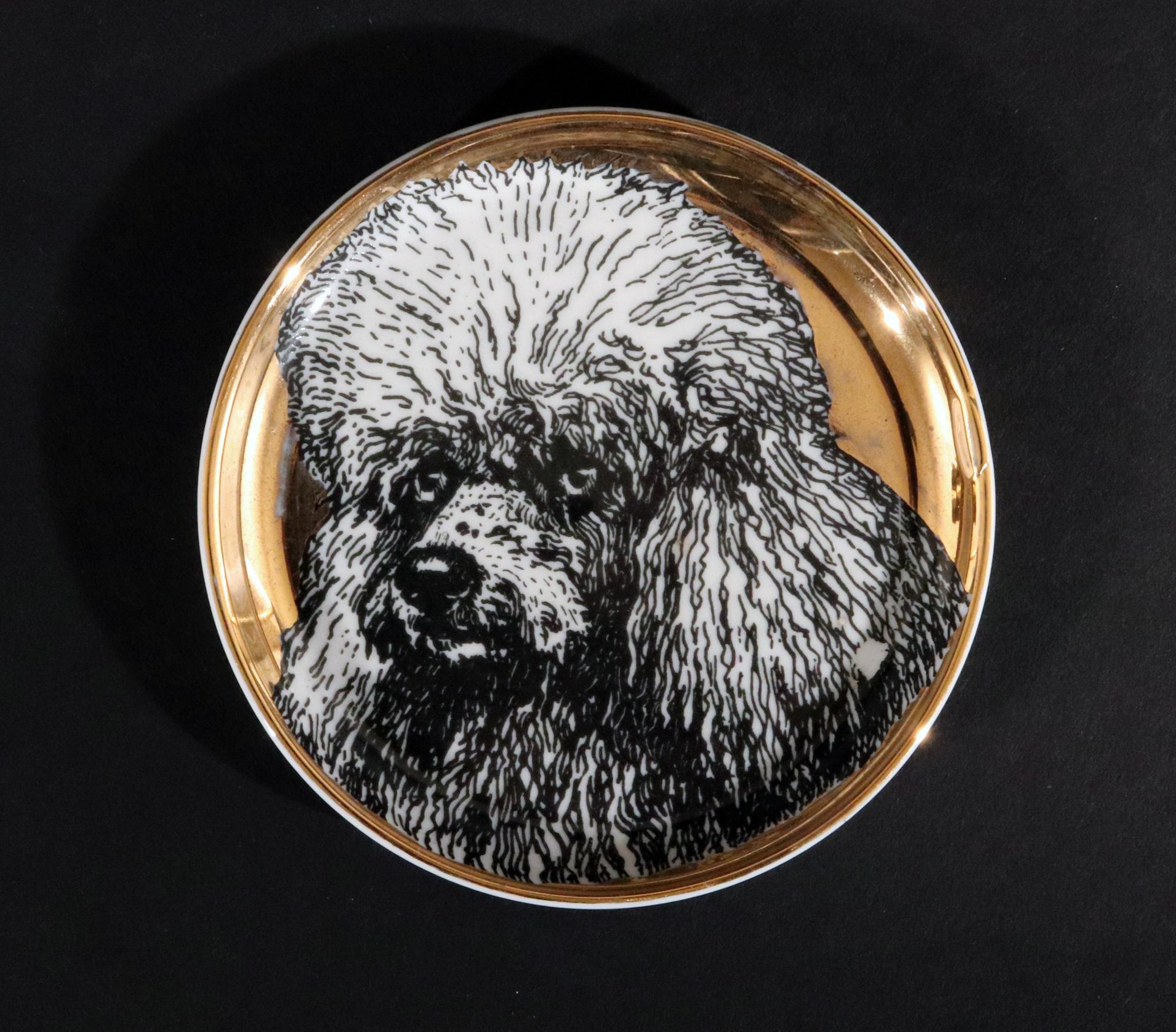 20th Century Piero Fornasetti Ceramic Coaster Set of Eight Decorated with Dogs, Cani Pattern