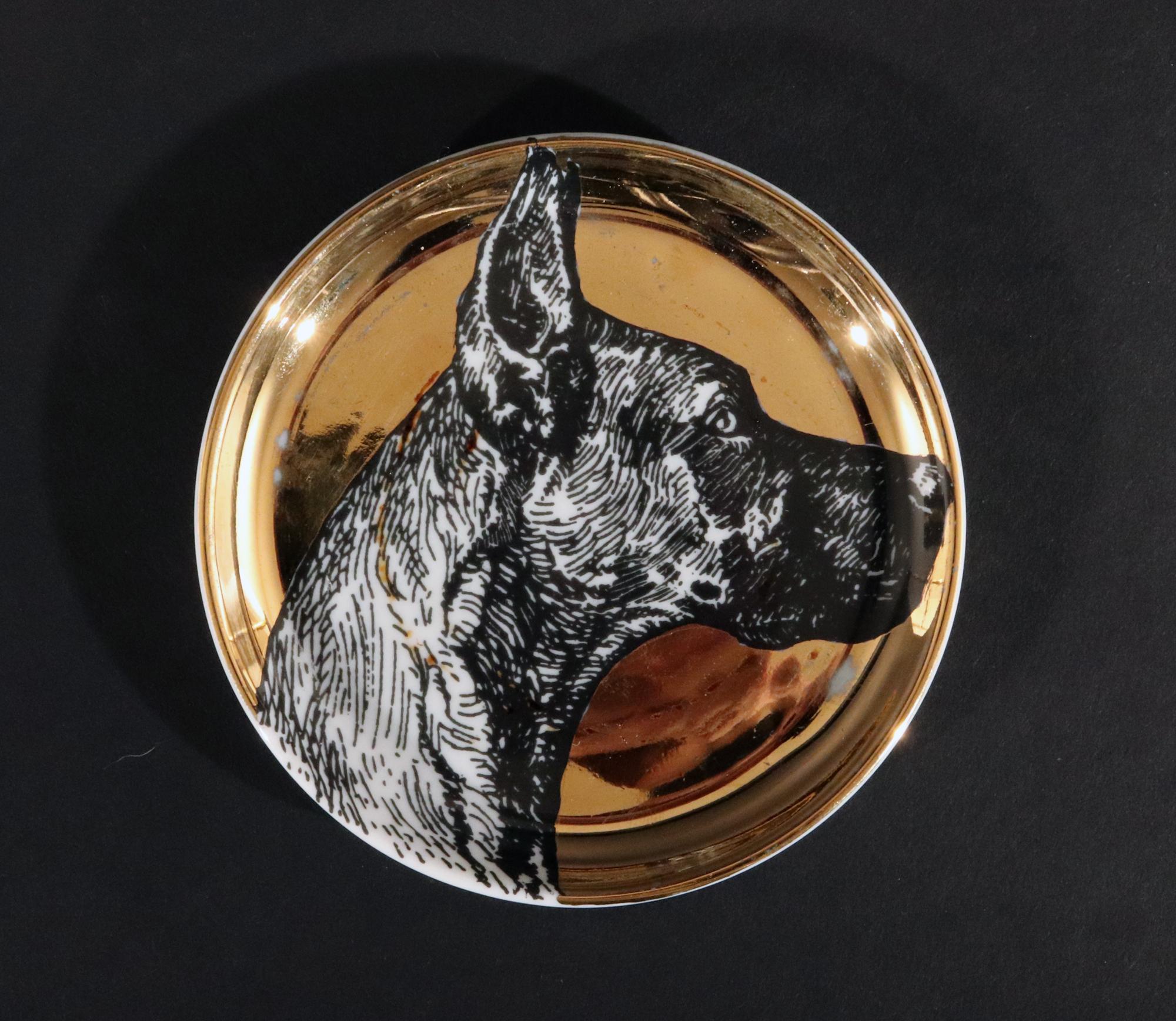 Piero Fornasetti Ceramic Coaster Set of Eight Decorated with Dogs, Cani Pattern 2