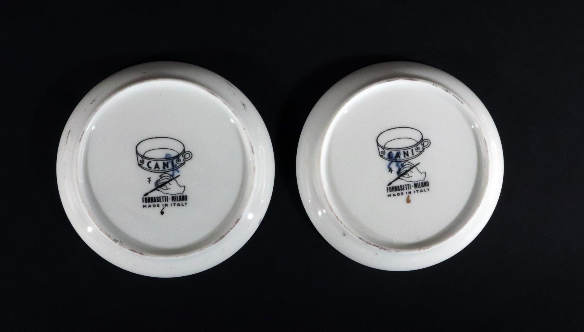 Piero Fornasetti Ceramic Coaster Set of Eight Decorated with Dogs, Cani Pattern 3