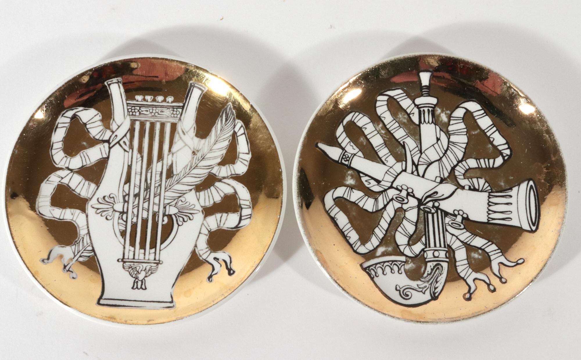 Mid-20th Century Piero Fornasetti Ceramic Coasters, Musicalia Pattern, Set of Six For Sale