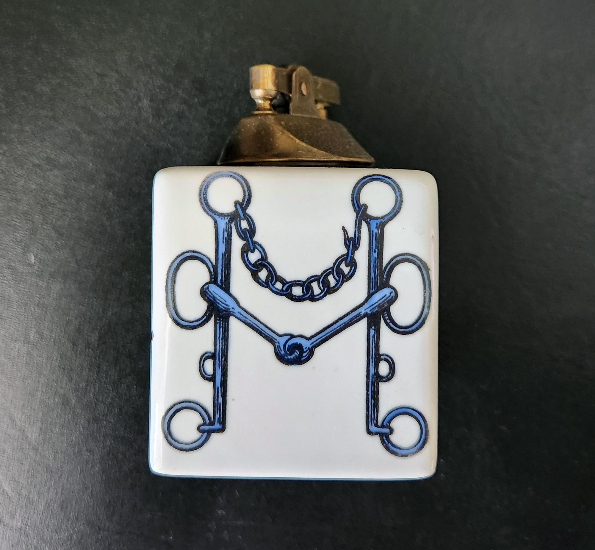Piero Fornasetti Ceramic Horse Racing Cube Lighter In Good Condition In Downingtown, PA