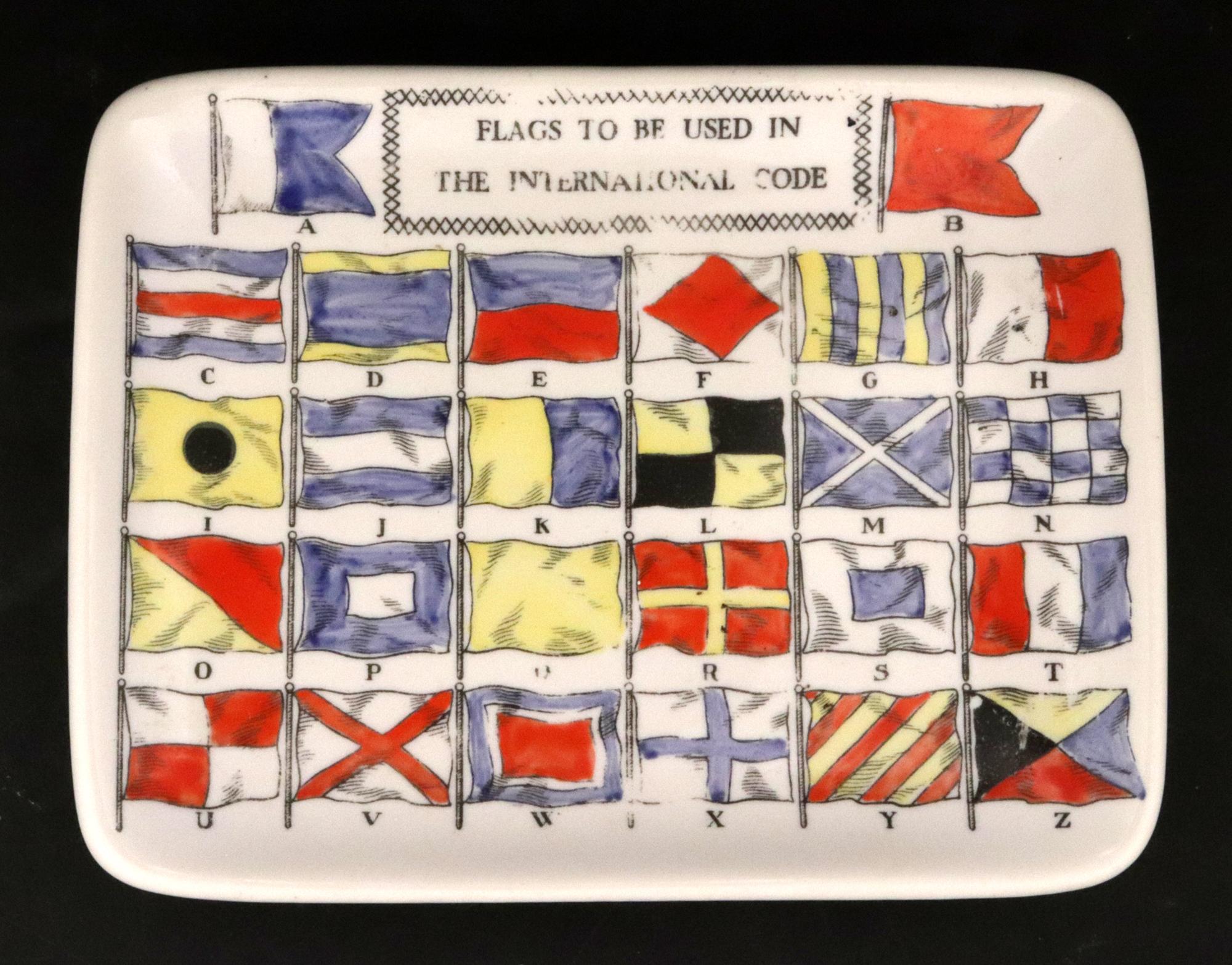 Mid-Century Modern Piero Fornasetti Ceramic International Flag Code Jewelry Dish For Sale