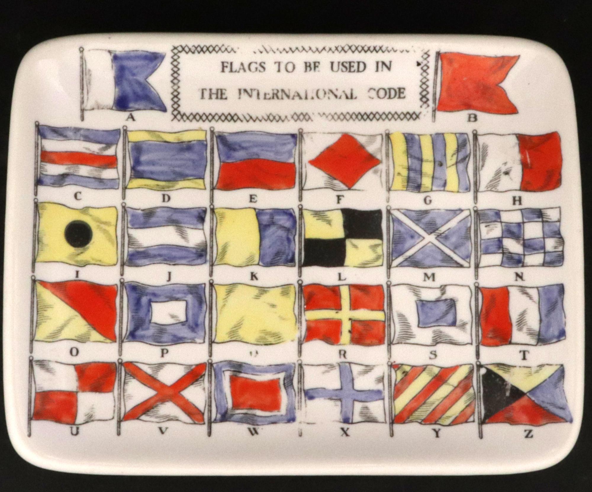 Piero Fornasetti Ceramic International Flag Code Jewelry Dish In Good Condition For Sale In Downingtown, PA