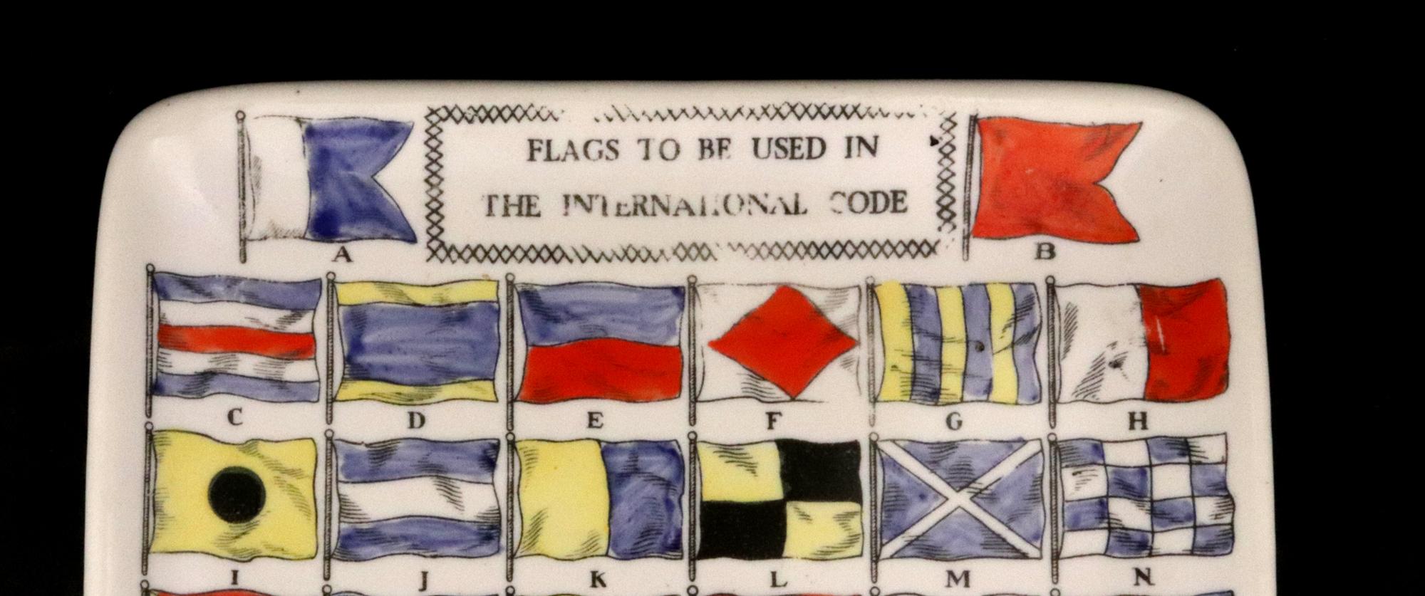 20th Century Piero Fornasetti Ceramic International Flag Code Jewelry Dish For Sale