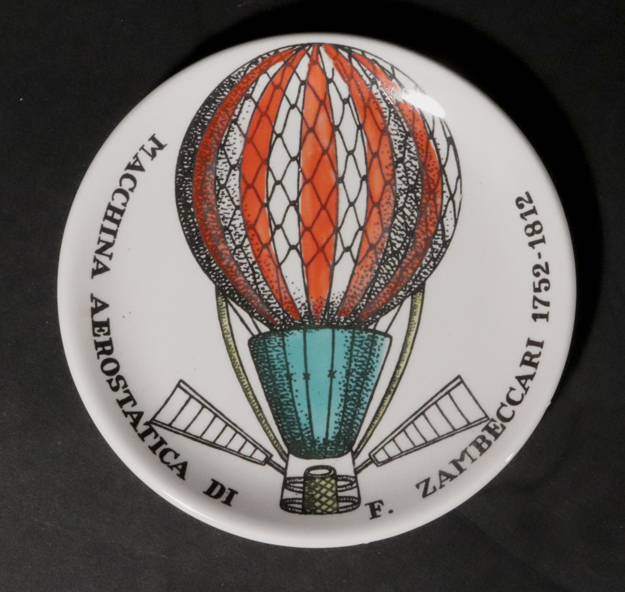 Piero Fornasetti Keramik Palloni, komplettes Set von Untersetzern mit Heißluftballon aus Keramik im Angebot 7