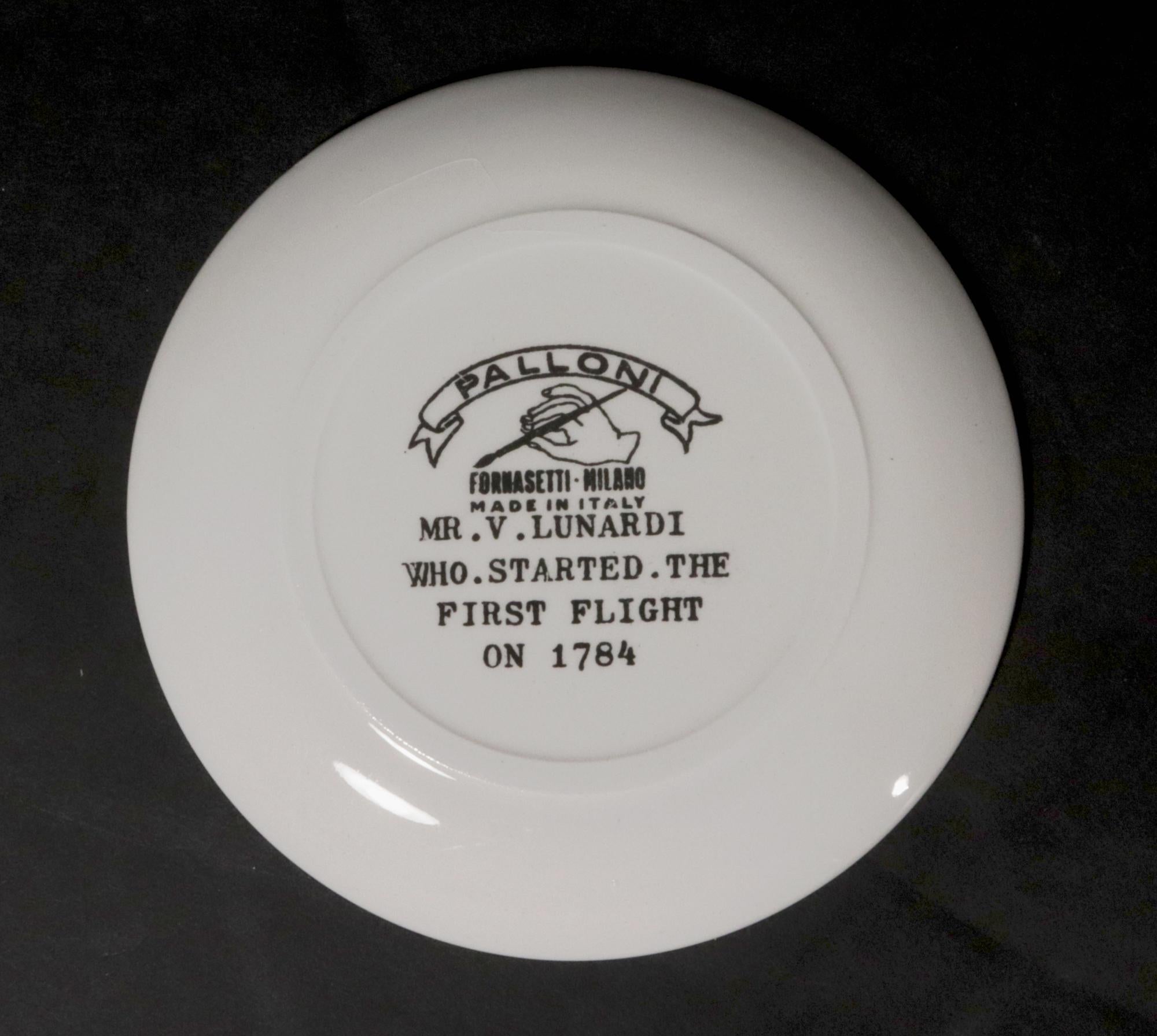 Piero Fornasetti Keramik Palloni, komplettes Set von Untersetzern mit Heißluftballon aus Keramik (Italienisch) im Angebot