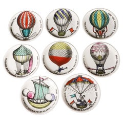 Piero Fornasetti Ceramic Palloni, Hot Air Balloon Complete Set of Coasters