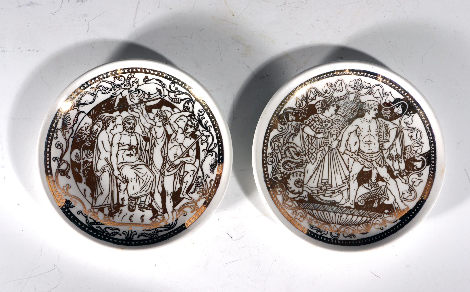 Piero Fornasetti Ceramic Set Neo-Classical Mythological Gold Coasters Mitologia For Sale 8