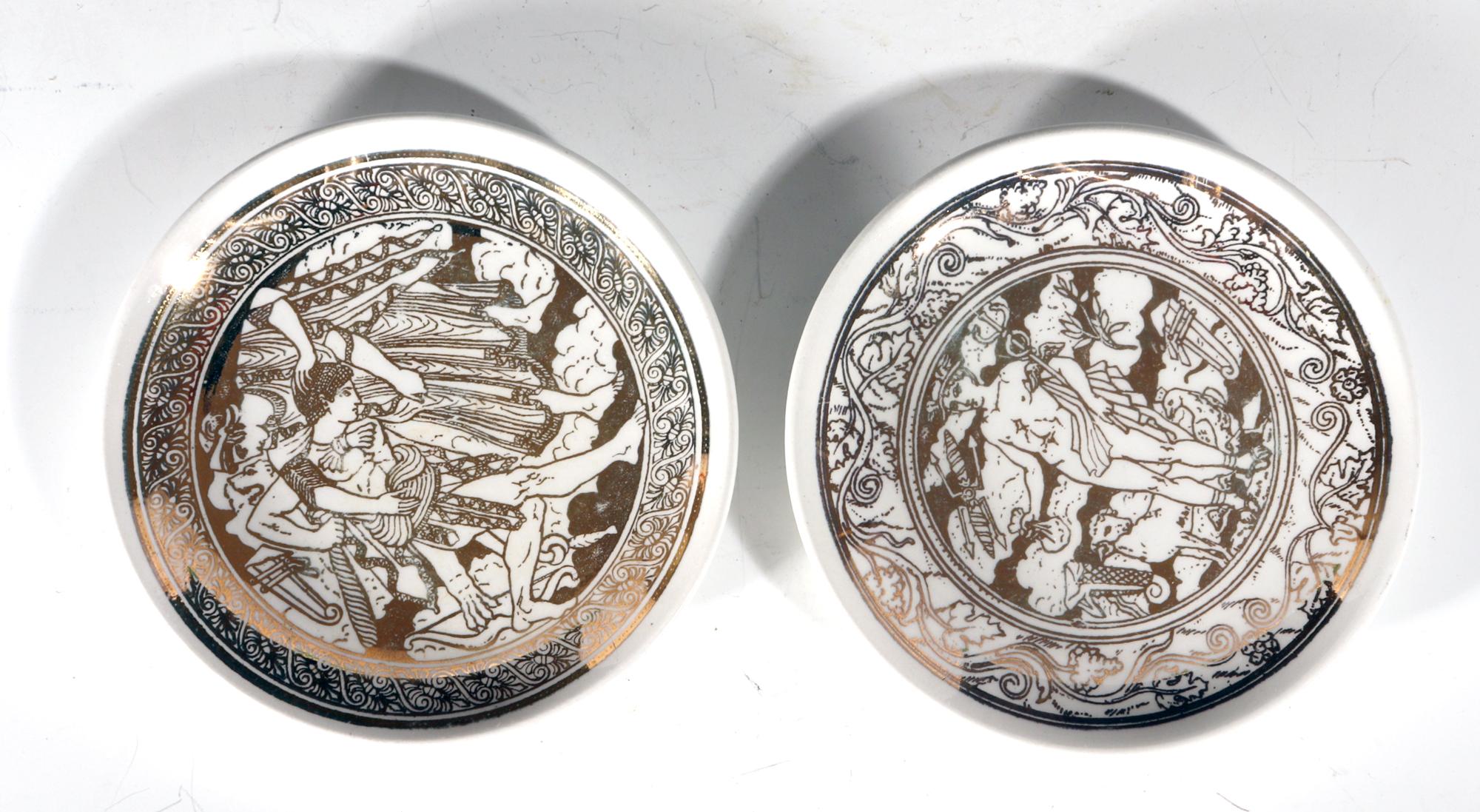 Piero Fornasetti Ceramic Set Neo-Classical Mythological Gold Coasters Mitologia For Sale 9
