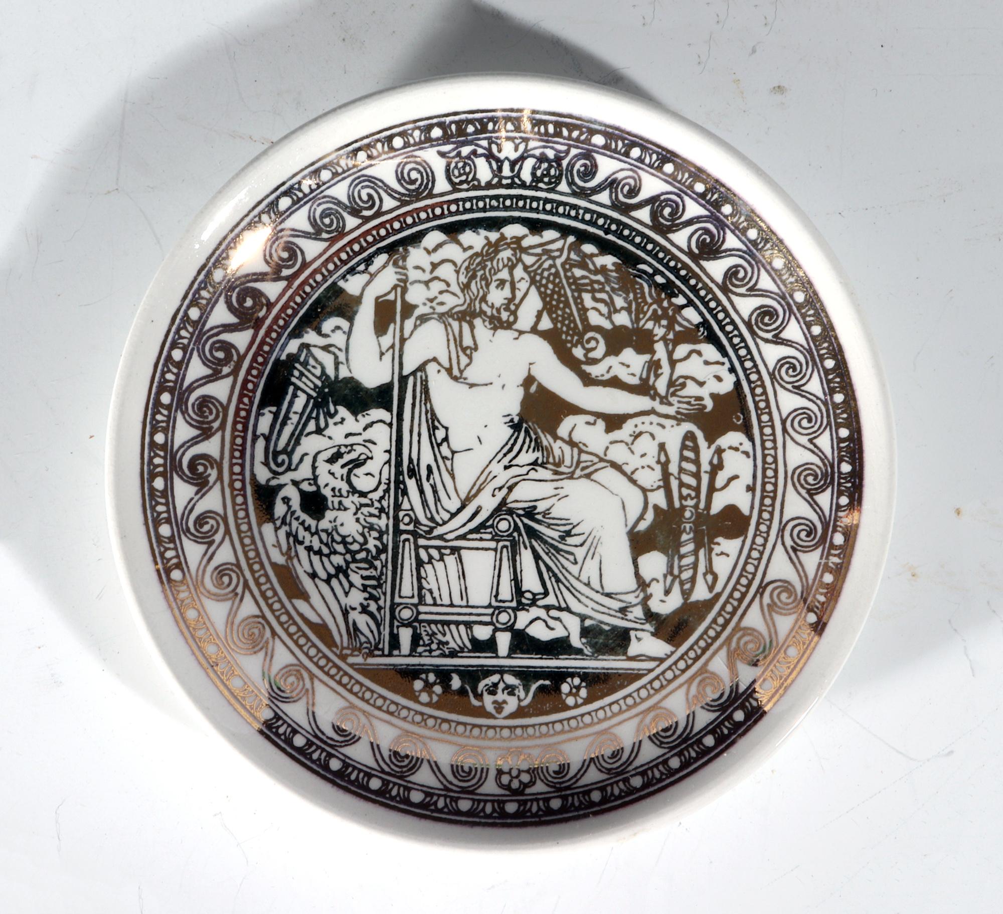 Piero Fornasetti Ceramic Set Neo-Classical Mythological Gold Coasters Mitologia For Sale 1