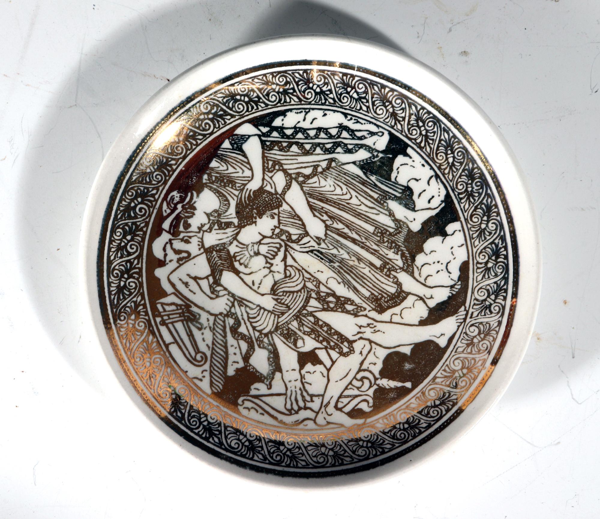 Piero Fornasetti Ceramic Set Neo-Classical Mythological Gold Coasters Mitologia For Sale 4