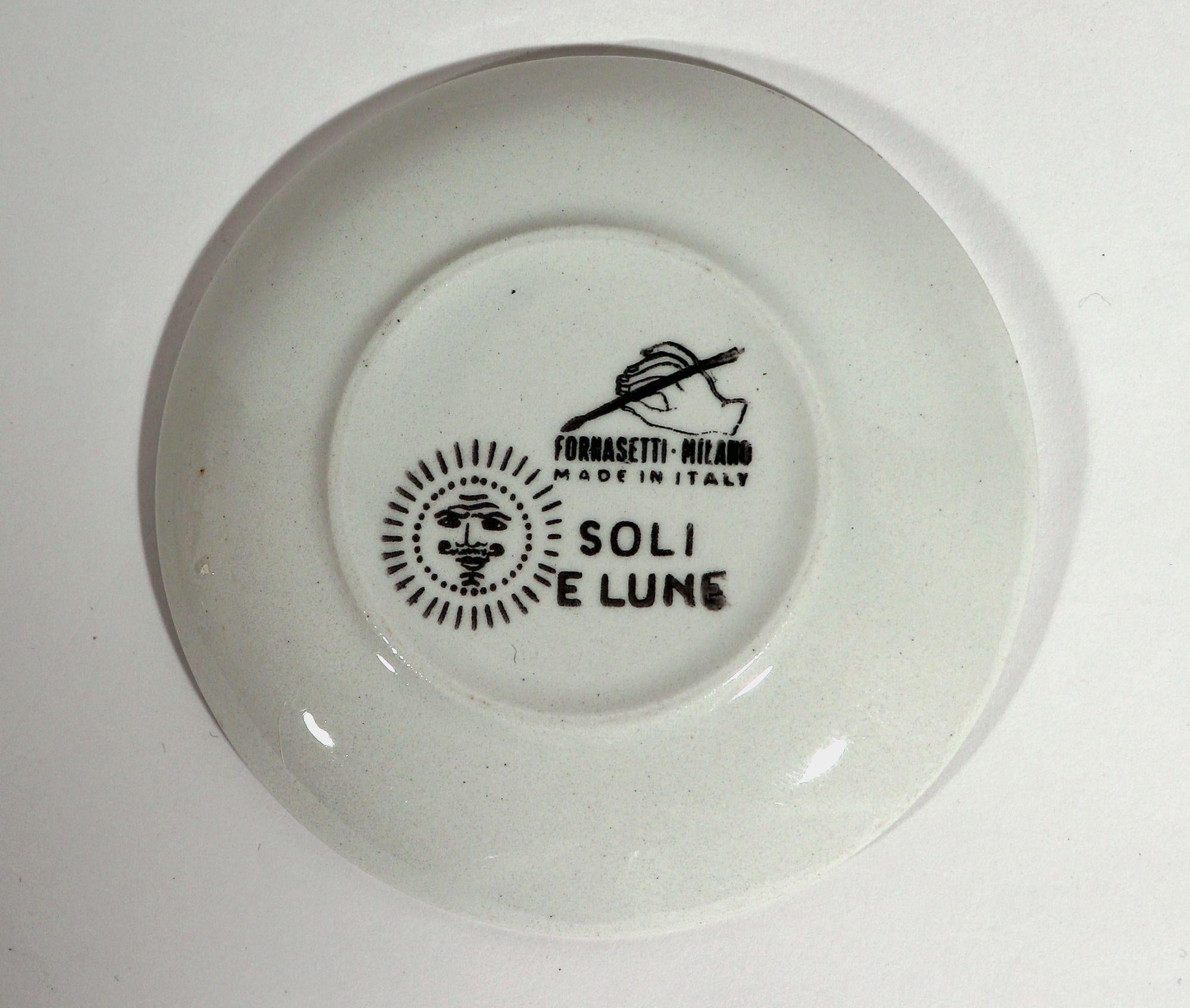 Piero Fornasetti Ceramic Small Coasters Soli E Lune- Sun and Moon In Good Condition In Downingtown, PA