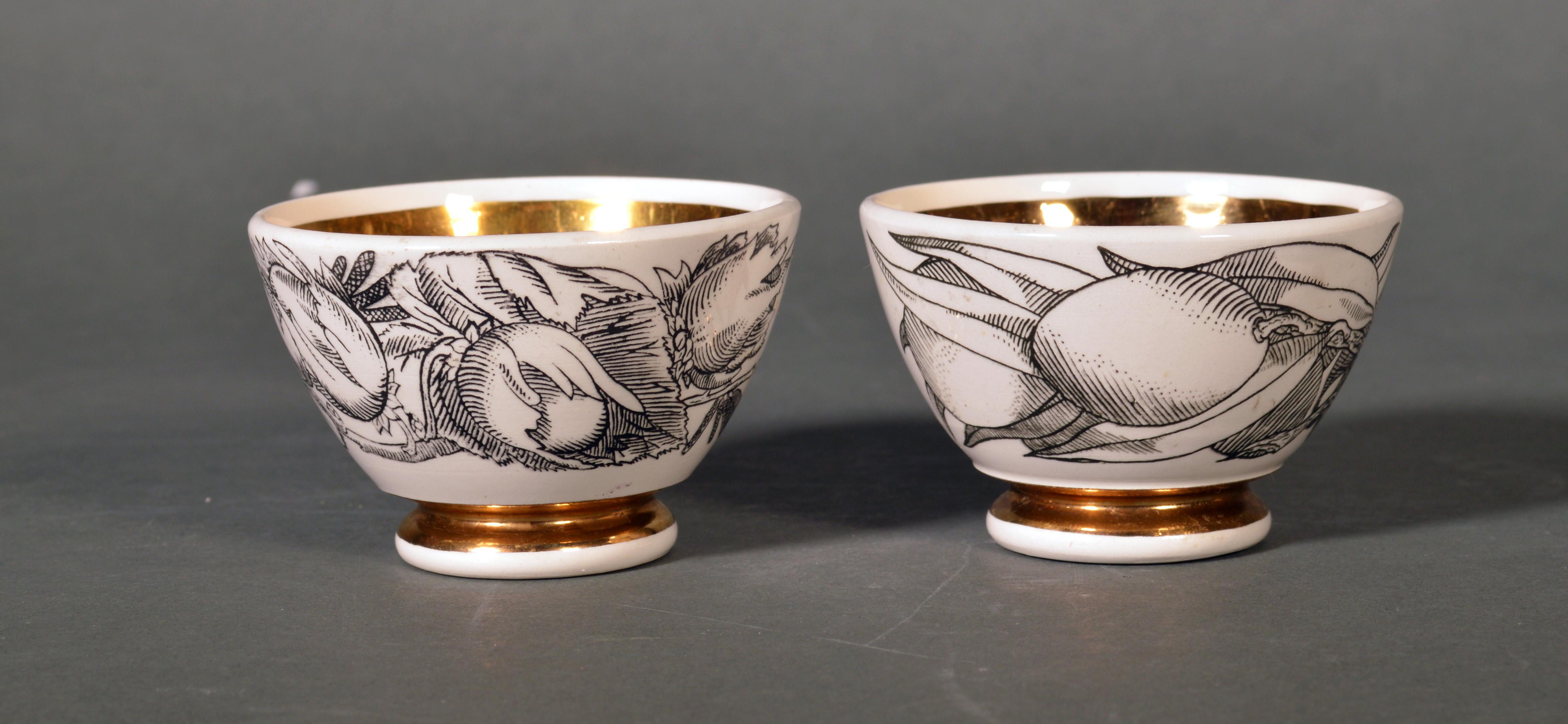 Mid-Century Modern Piero Fornasetti Ceramics Barware Snack Bowls, Set of Six