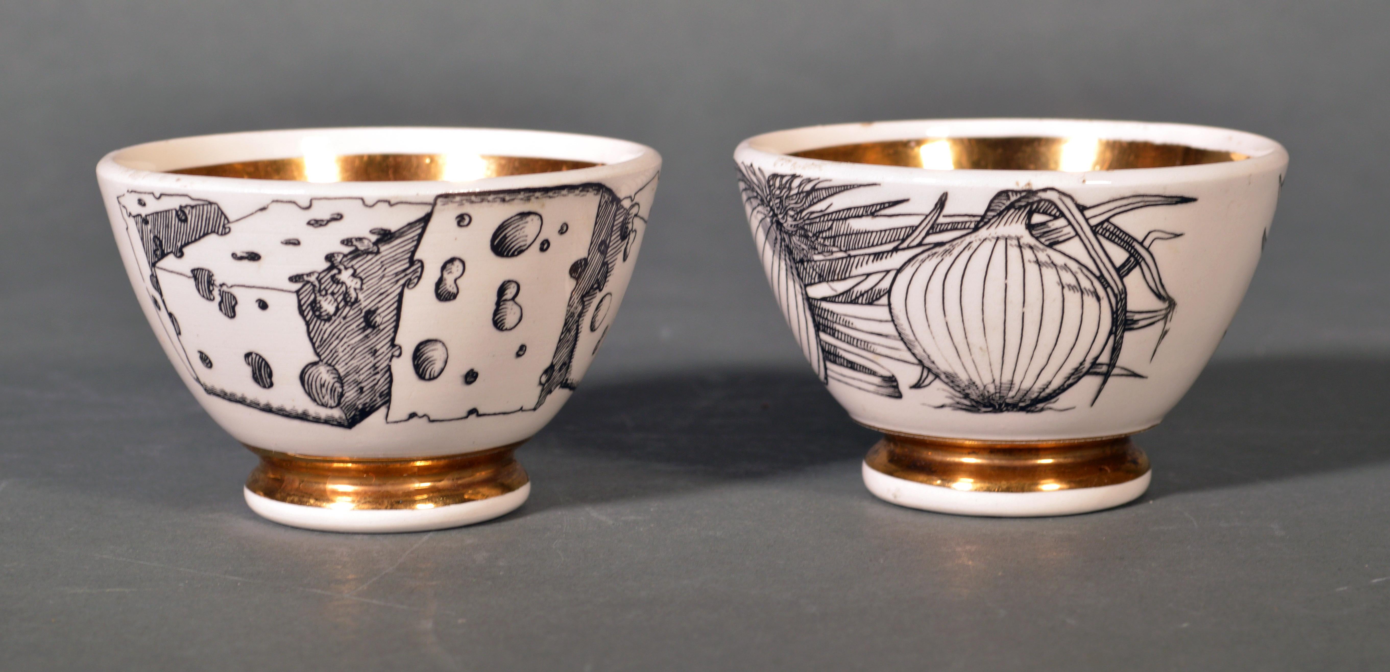 Italian Piero Fornasetti Ceramics Barware Snack Bowls, Set of Six