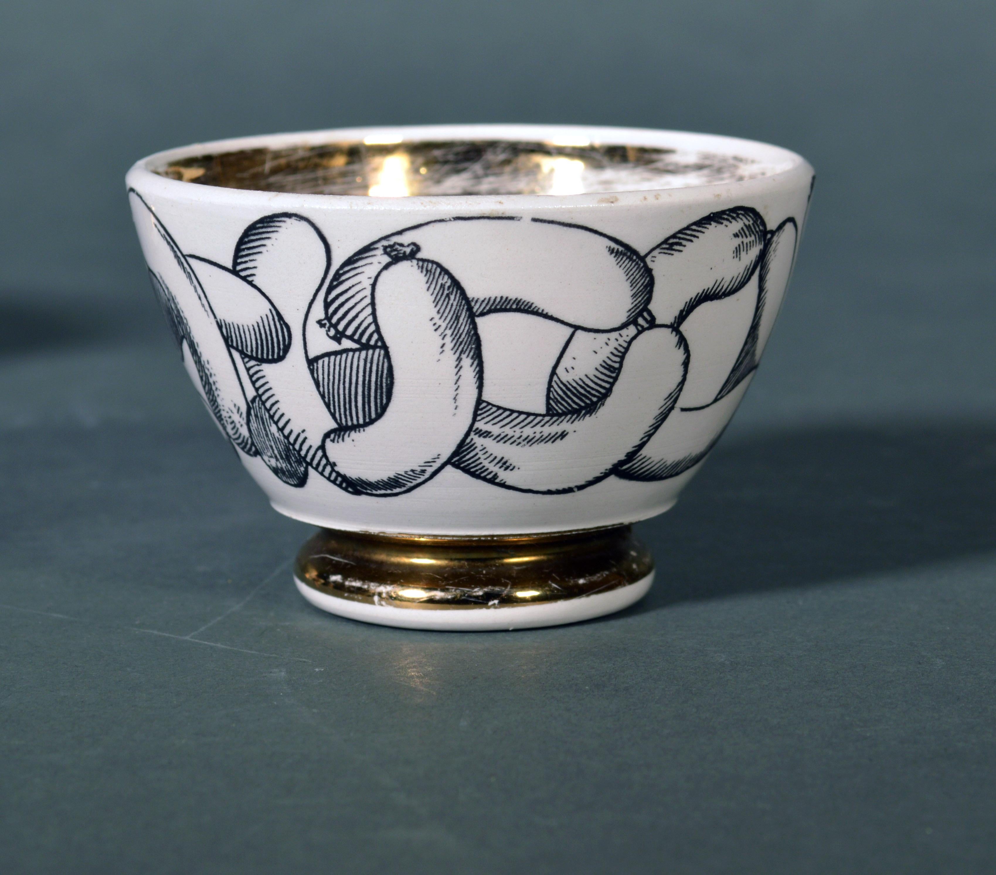 Mid-20th Century Piero Fornasetti Ceramics Barware Snack Bowls, Set of Six