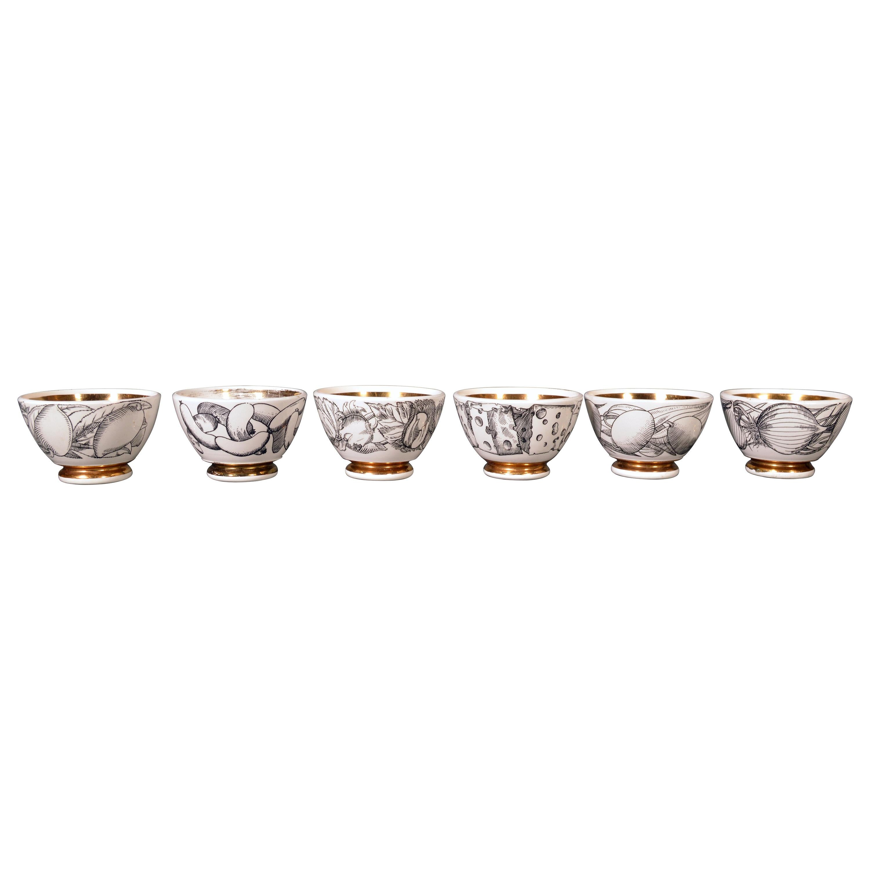 Piero Fornasetti Ceramics Barware Snack Bowls, Set of Six