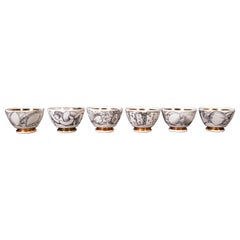 Retro Piero Fornasetti Ceramics Barware Snack Bowls, Set of Six