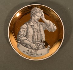 Piero Fornasetti Ceramics Coasters, Melodramma Pattern 'Melodrama', Boxed Set