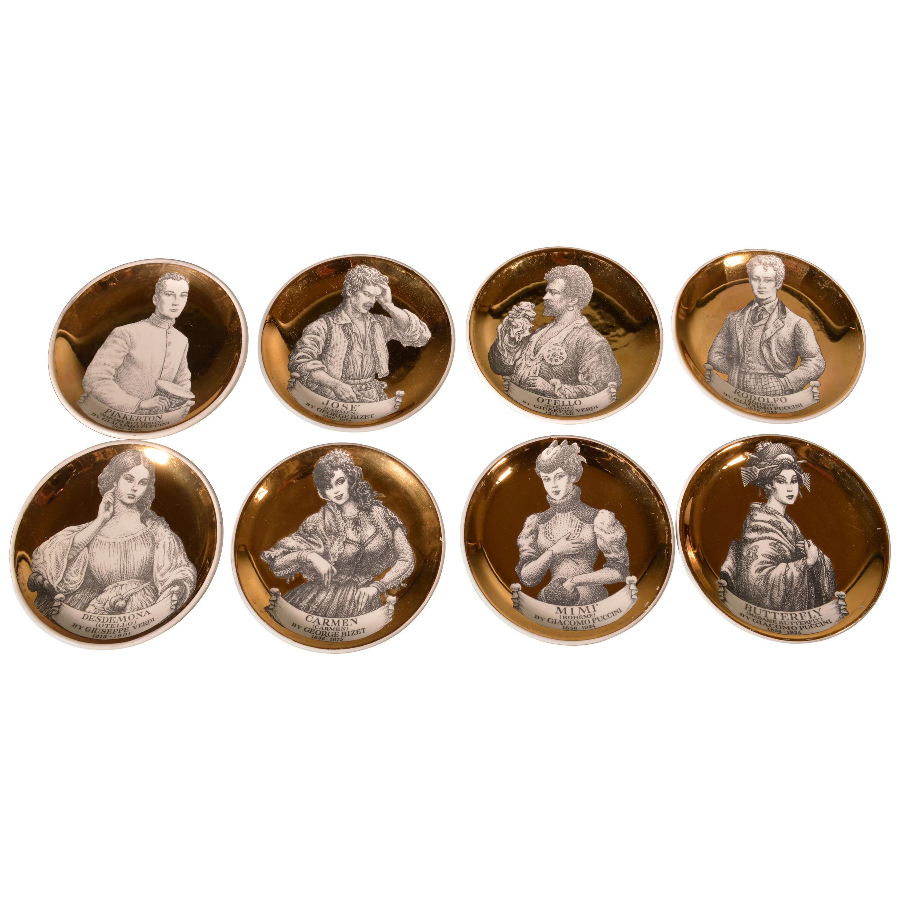 Piero Fornasetti Ceramics Coasters, Melodramma Pattern 'Melodrama', Boxed Set