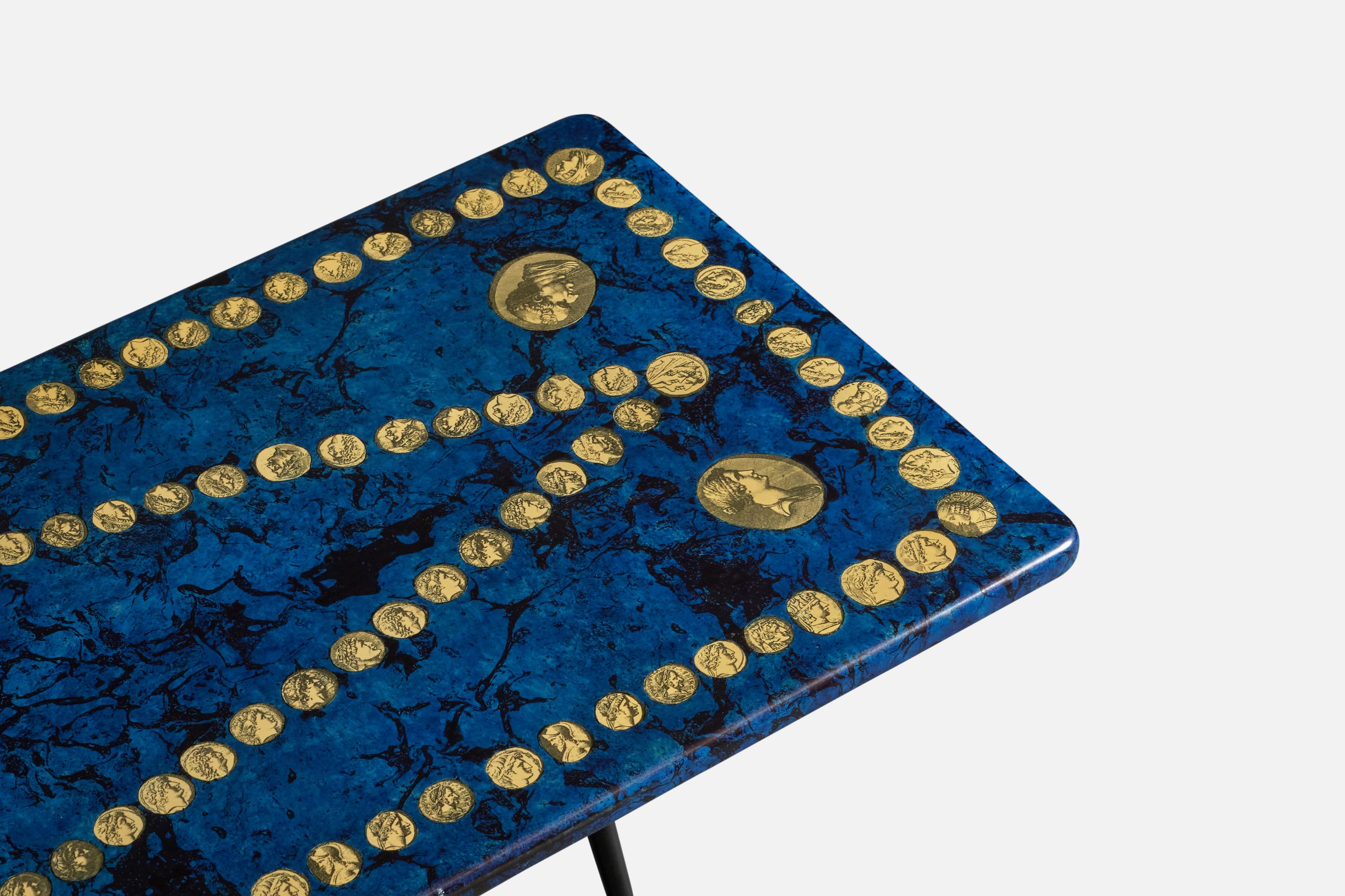 Piero Fornasetti, Coffee Table, brass, Metal, Mahogany, Italy, 1950s In Good Condition For Sale In High Point, NC
