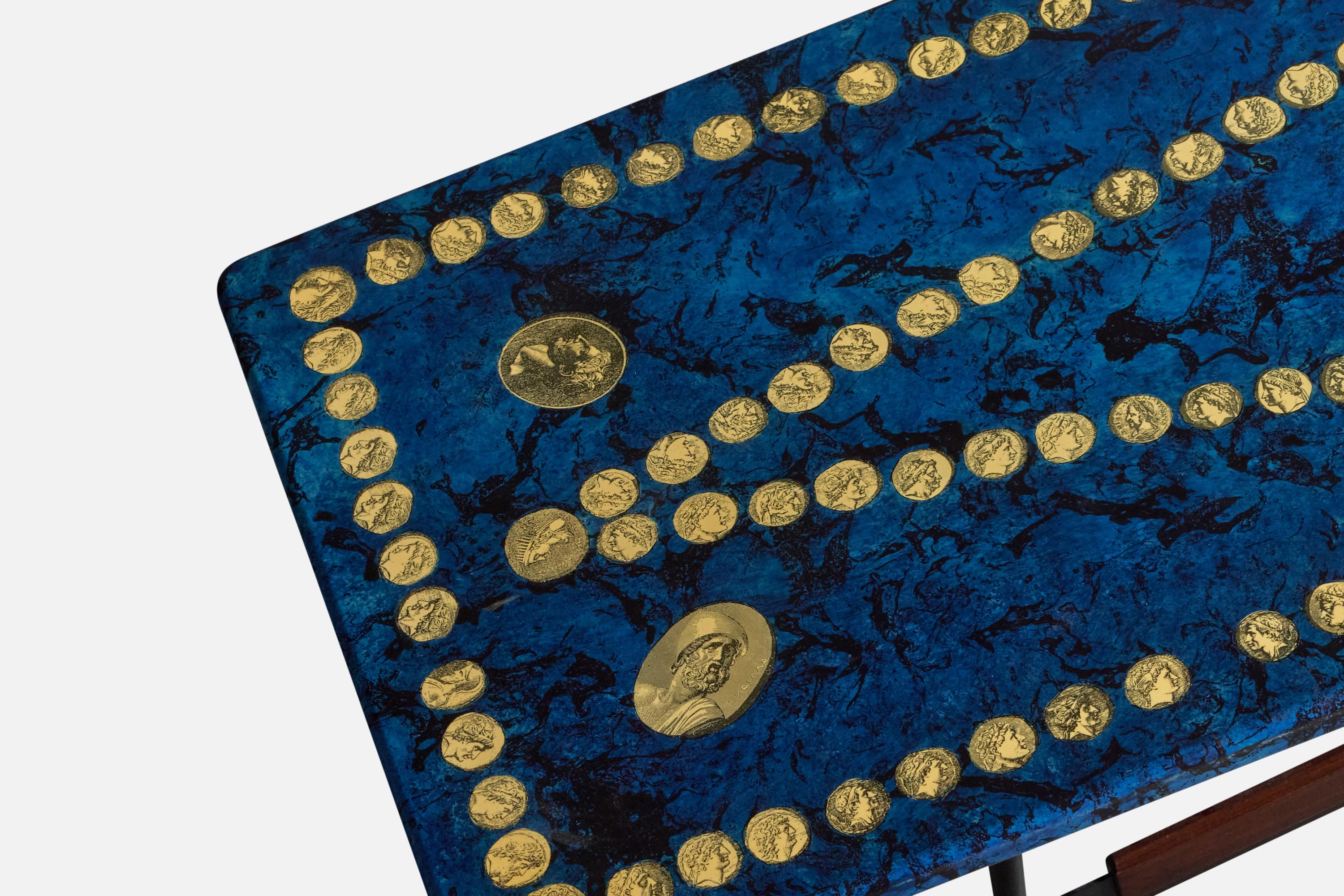 Mid-20th Century Piero Fornasetti, Coffee Table, brass, Metal, Mahogany, Italy, 1950s For Sale