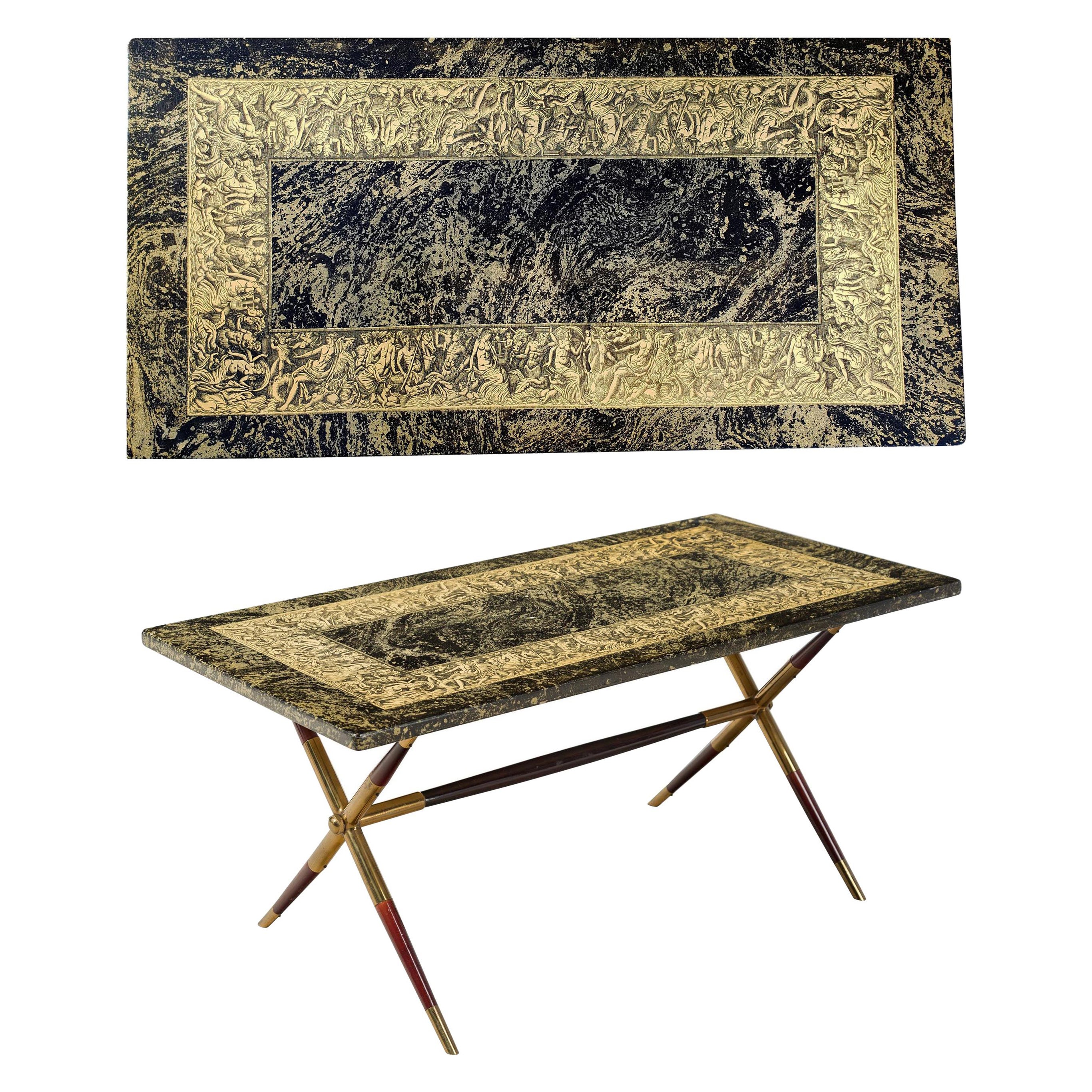 Piero Fornasetti Coffee Table-Neoclassical Bordo Bassorilievo Pattern