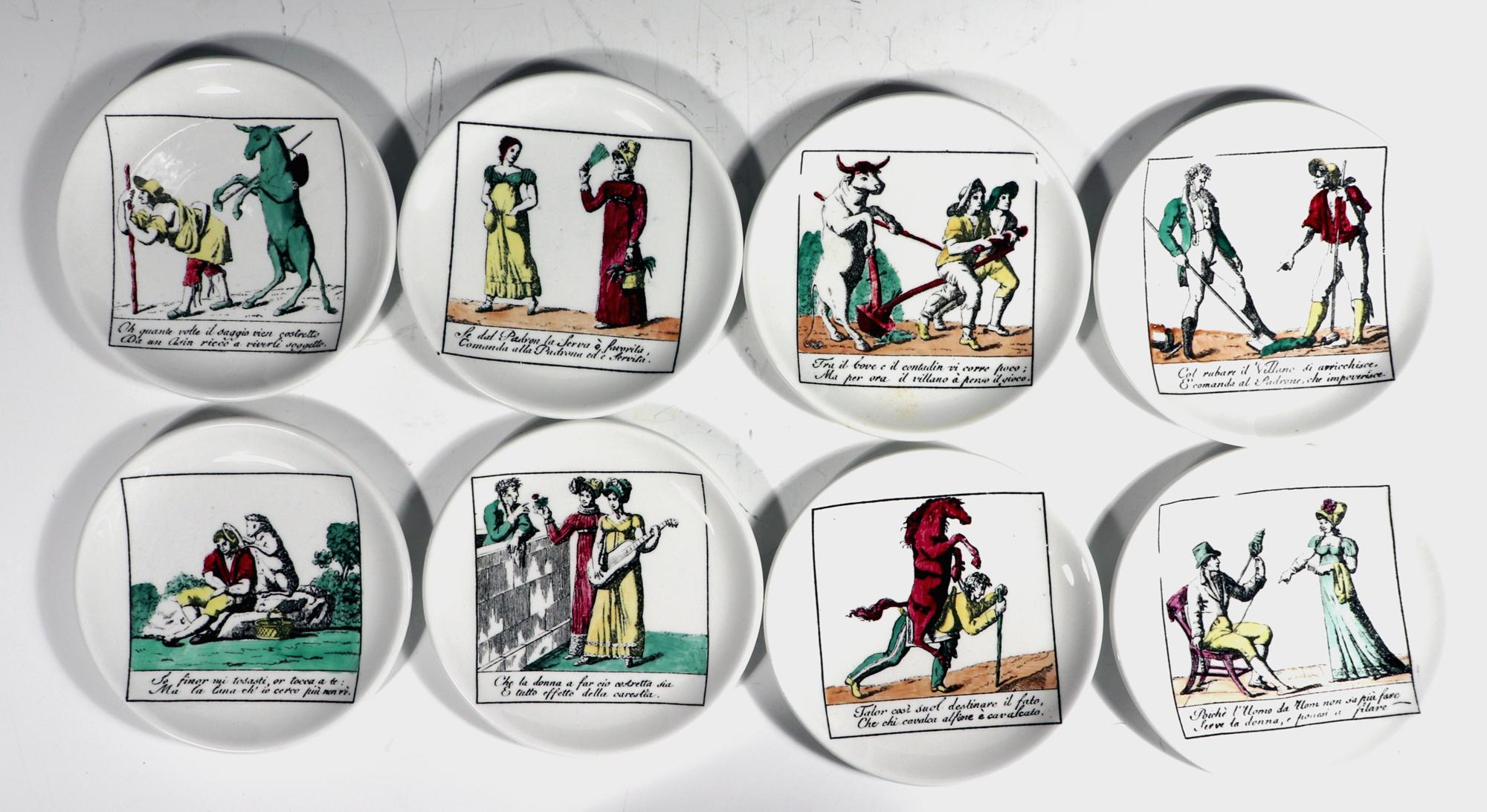 Piero Fornasetti Juego completo de ocho posavasos de cerámica, 