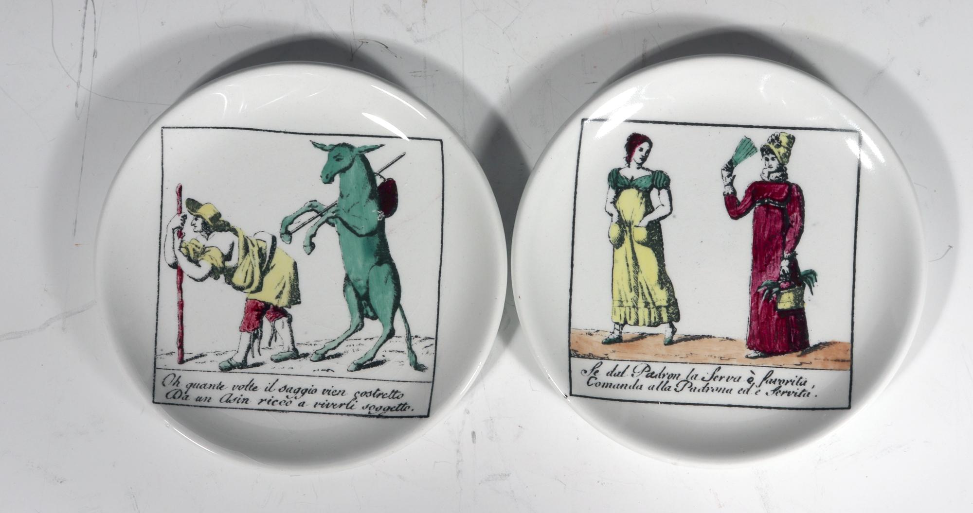 Piero Fornasetti Juego completo de ocho posavasos de cerámica, 