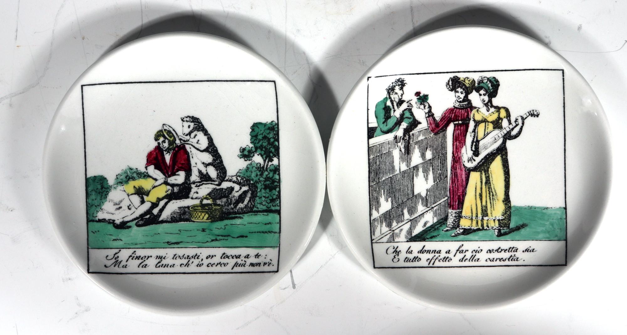 Piero Fornasetti Juego completo de ocho posavasos de cerámica, 