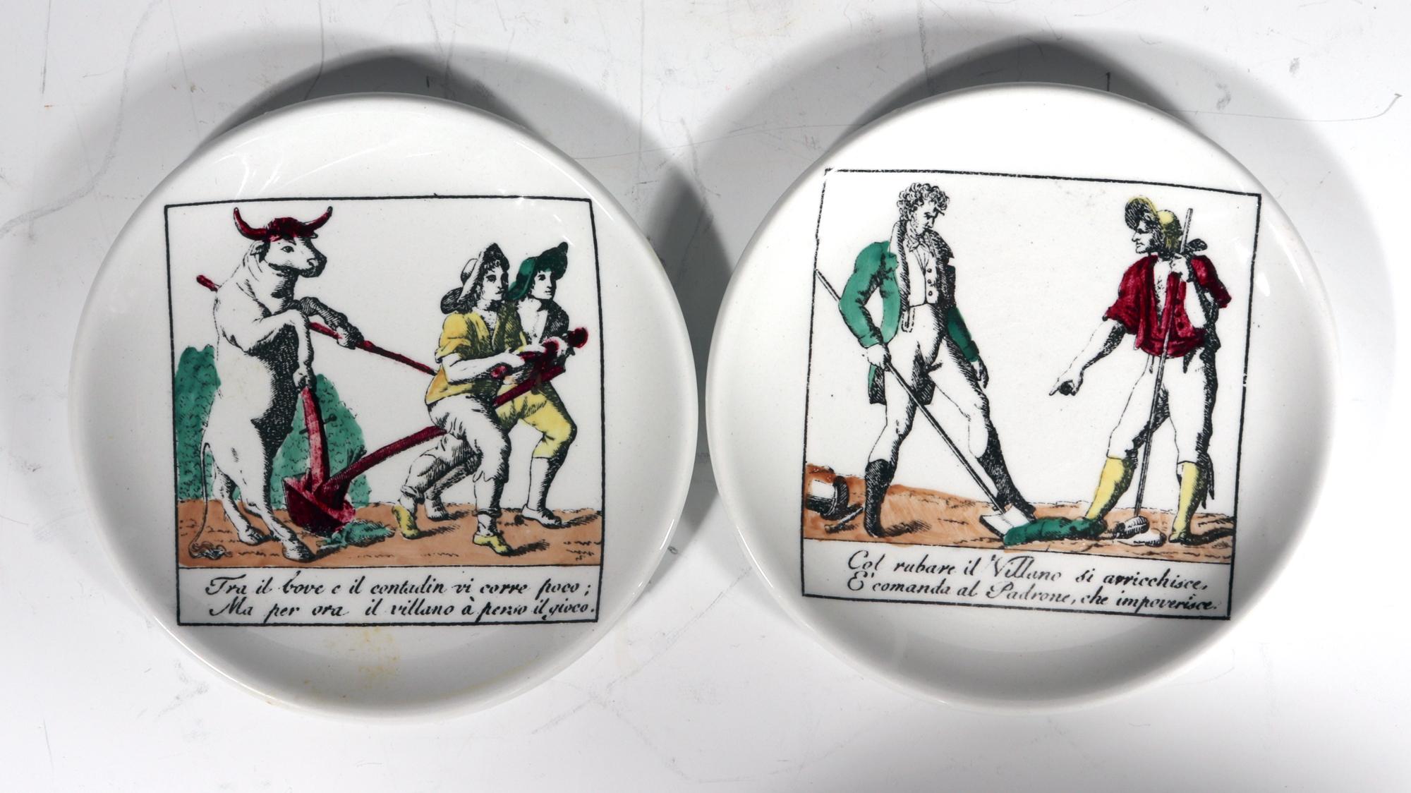 Piero Fornasetti Juego completo de ocho posavasos de cerámica, 