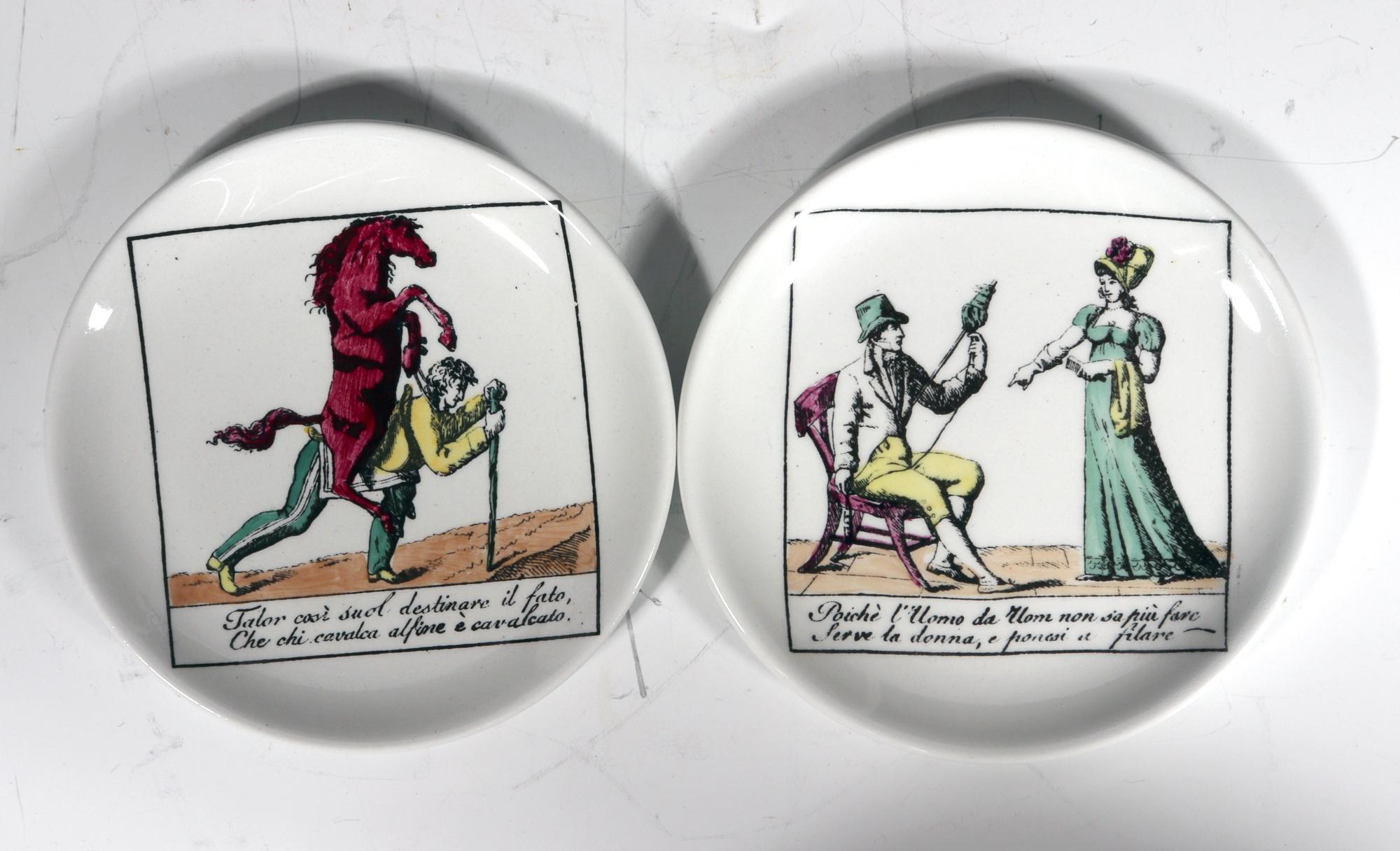 Piero Fornasetti Juego completo de ocho posavasos de cerámica, 