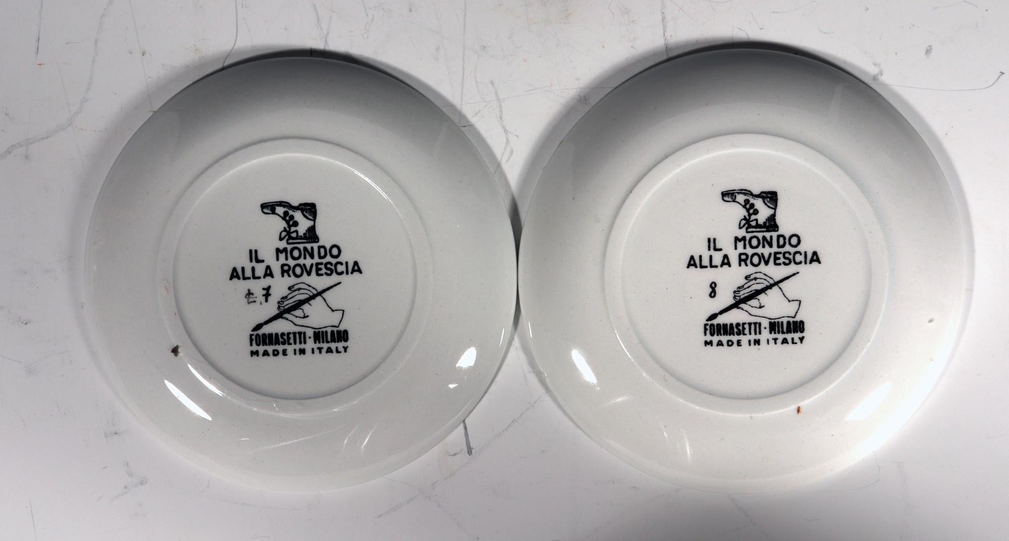 Piero Fornasetti Juego completo de ocho posavasos de cerámica, 