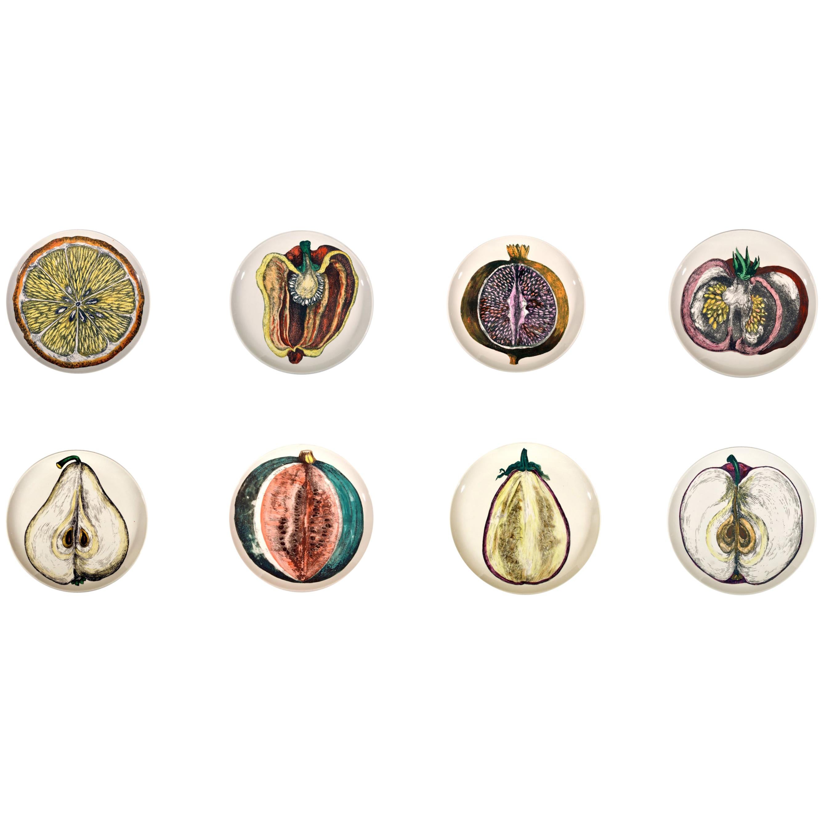 Piero Fornasetti Complete Set of Eight Sezioni di Frutta Porcelain Plates, 1960s
