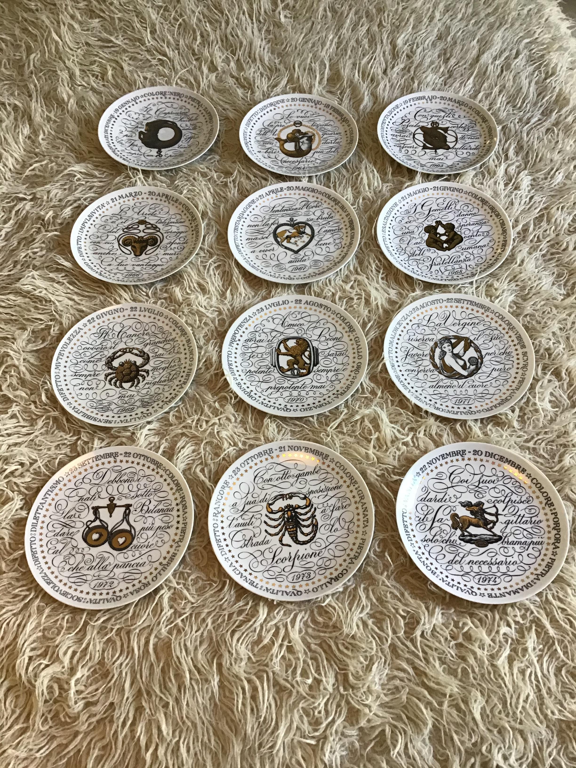Italian Piero Fornasetti Complete Zodiac Sign from 1964-1974 Porcelain, Italy For Sale