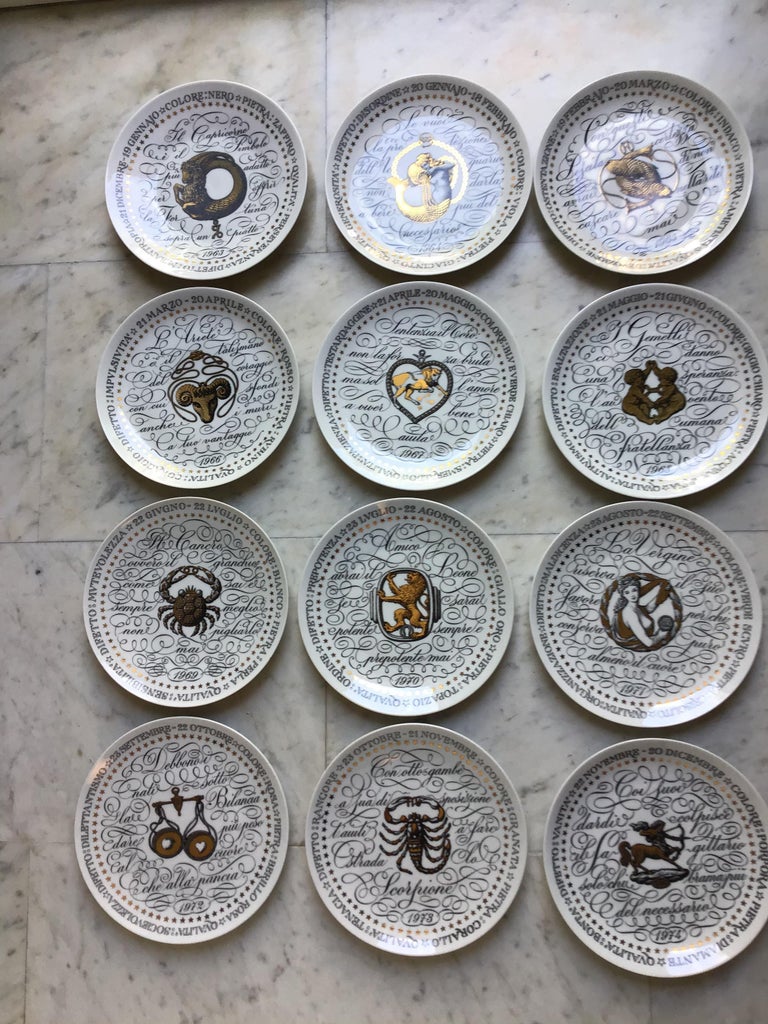 Piero Fornasetti Complete Zodiac Sign from 19641974 Porcelain, Italy